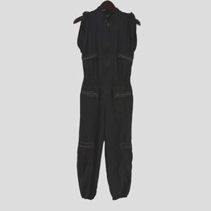 Bebe Womens Silk Sleeveless Utility Jumpsuit Size M Black Cargo Flight Suit